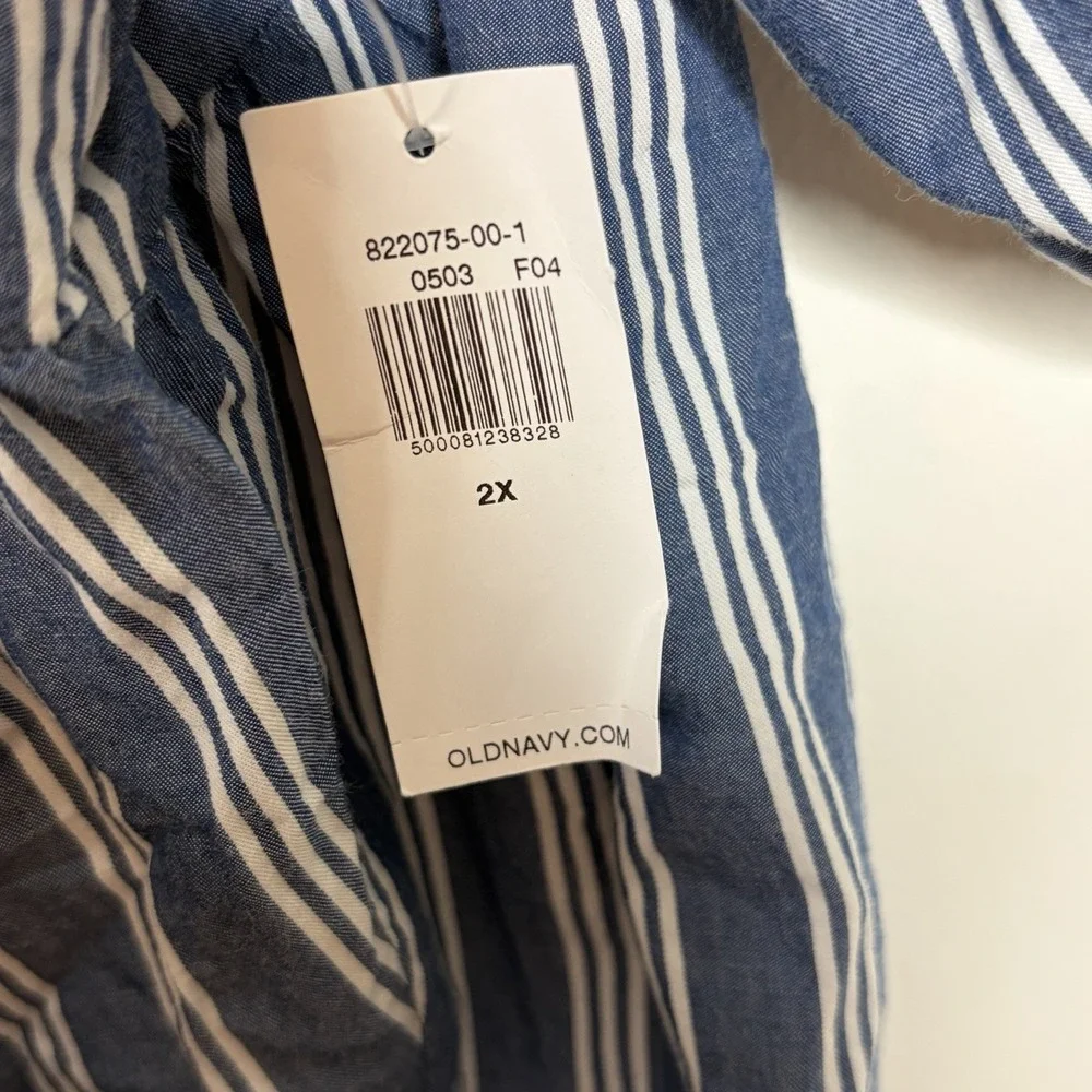 Old Navy Blue White Striped Puff Sleeve Top Womens 2X Nautical Preppy Coastal